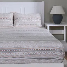 Maspar Allegra Peach Cotton Geometric 144 TC Single Fitted Bedsheet with 1 Pillow Case image 2