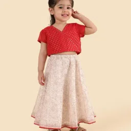 Fabindia Girls White Printed Lehenga Set-image-72