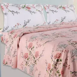 Haus & Kinder Victorian Summer Dream Printed Pink 186 TC Cotton Bed Sheet with 2 Pillow Covers-picture-31