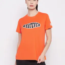 Clovia Orange Printed Active T-Shirt-image-70