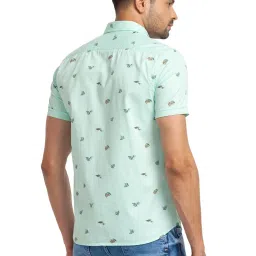 Parx Green Cotton Slim Fit Printed Shirt image 2
