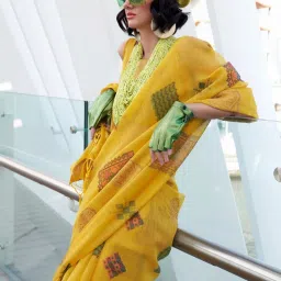 Elora Yellow Silk Woven Saree With Unstitched Blouse image 2