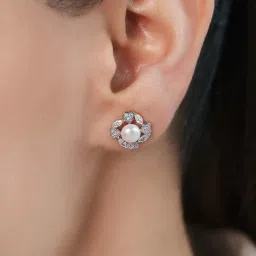 Zavya Pearl Heartbeat Rhodium Plated 925 Sterling Silver Stud Earring image 2