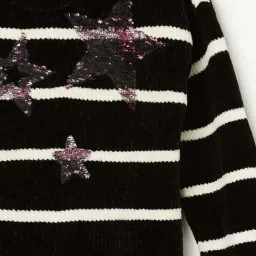 Fame Forever By Lifestyle Black Regular Fit Striped Sweater image 4