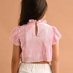 LilPicks Kids Light Pink Striped Crop Top image 2
