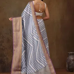 Silk Land Grey Silk Printed Saree With Unstitched Blouse image 2