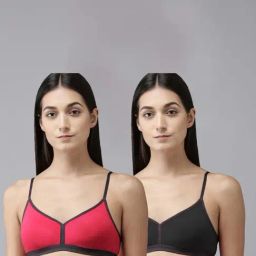 AROUSY Pink & Black Cotton T-Shirt Bra - Pack Of 2-picture-42
