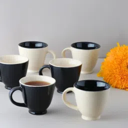 BlackCarrot Black & White Stoneware Tea Cup - Set of 6 (180 ml) image 2