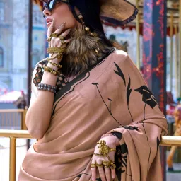 Vardha Beige & Black Printed Saree With Unstitched Blouse image 2