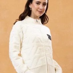 all about you Women Cable Knit Quilted Woollen Front-Open Sweater image 2