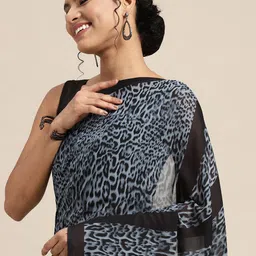 moda rapido ANAND SAREES Black & Grey Leopard Print Saree image 1