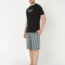R&B Black Regular Fit Checked T-Shirt image 3