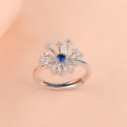 Ornate Jewels 925 Silver Round Blue Sapphire Sparkles Adjustable Ring for Women-image-51
