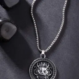 The Roadster Lifestyle Co Silver-Plated Stainless Steel Dragon Carved Pendant With Chain-picture-48