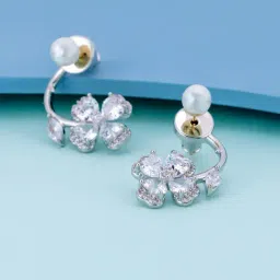 Kushal's Fashion Jewellery Pearl Rhodium Polished Zircon Earring for Women-image-26
