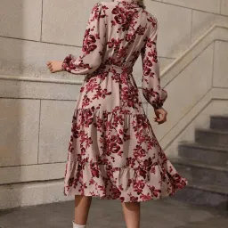 Kotty Beige & Maroon Floral Print Midi Dress image 2