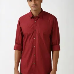 Peter England Maroon Cotton Slim Fit Printed Shirt-picture-26