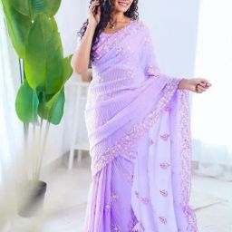 Saree Mall Lilac Embellished Sarees With Unstitched Blouse-picture-21