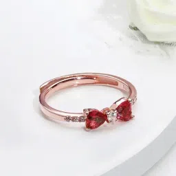 GIVA Anushka's 92.5 Sterling Silver Rose Gold-Plated Cherry Bow Heart Ring for Women-picture-30