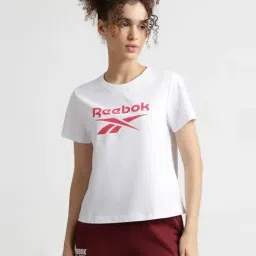 Reebok White Cotton Regular Fit Logo Printed T-Shirt-image-3