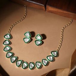 Teejh Riva Silver White-Green Necklace Set-picture-35
