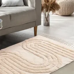 Urban Space Anti Skid Embossed Beige Cotton Area Rug-image-63