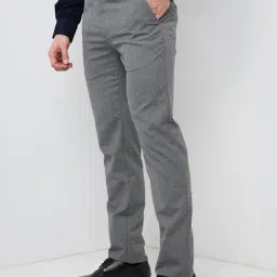 Raymond Grey Slim Fit Self Pattern Trousers image 3