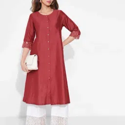 Rangmanch By Pantaloons Red Regular Fit Embroidered Kurta image 4