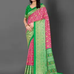 Saree Mall Pink Printed Sarees With Unstitched Blouse-image-40