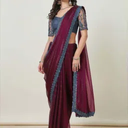 Soch Wine Embellished Saree With Unstitched Blouse-image-5