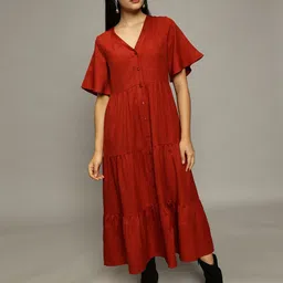 The Roadster Lifestyle Co. Women V - Neck Short Sleeve Maxi Dress-picture-30