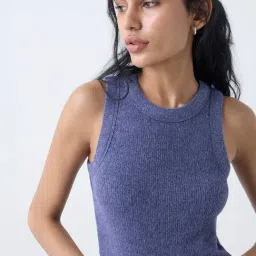 Superstar by Westside Dusty Blue Ribbed-Textured Tank Top image 4