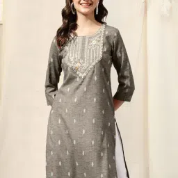 MIRCHI FASHION Grey Cotton Embroidered Straight Kurta-image-24
