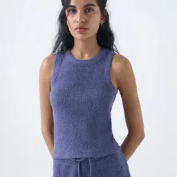 Superstar by Westside Dusty Blue Ribbed-Textured Tank Top-picture-13