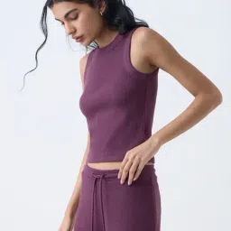 Superstar by Westside Burgundy Ribbed-Textured Tank Top-image-96