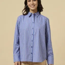 Allen Solly Blue Cotton Regular fit Stripes Shirt-picture-27