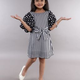 Pink Chick Polka Dot Striped Puff Sleeve A-Line Dress-picture-18