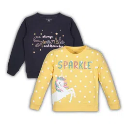 PLUM TREE Girls Pack Of 2 Unicorn Printed Hooded Pure Cotton Pullover Sweatshirts-picture-38
