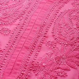 ADA Women Pink Chikankari Embroidered Straight Sustainable Kurta with Inner image 3