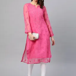 ADA Women Pink Chikankari Embroidered Straight Sustainable Kurta with Inner image 5