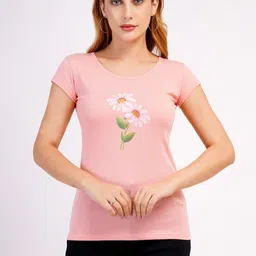 Romaisa Women Pack of 2 Floral Printed Round Neck Cotton T-shirts-image-37