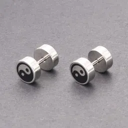 lafatina Yin Yang Taichi Screw Stud Earrings, 8mm Gold Silver Black Stainless Steel Balance Gauges Illusion Tunnel Ear Plugs for Men Women Pierced Earrings image 4