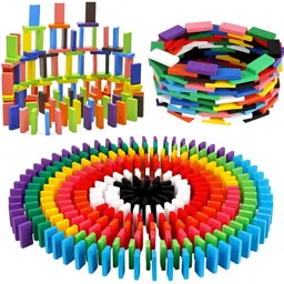 VGRASSP 120 PCS Super Domino Blocks, 12 Colors Bulk Wooden Dominoes - Building Block Tile Game Racing Educational Toy for Kids Birthday Party Favor image 1
