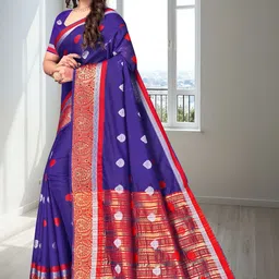 SHAIBO SAREE Woven Design Zari Silk Cotton Handloom Maheshwari Saree image 5