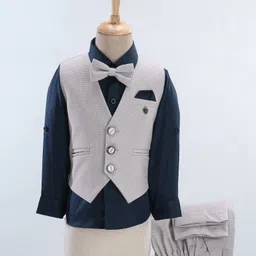 Robo Fry Cotton Lycra Full Sleeves Party Suit With Bow Solid- Grey & Blue (Brooch May Vary)-picture-12