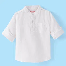 Babyhug Cotton Linen Woven Full Sleeves Mandarin Collar Kurta Solid Shirt - White-picture-37