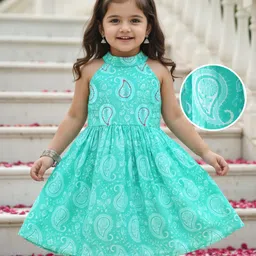 Babyhug 100% Cotton Sleeveless  Printed  Halter Neck Ethnic Dress Kolka Print - Blue-picture-24