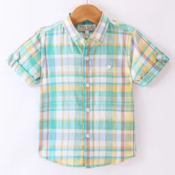 Jash Kids Half Sleeves Cotton Checked Shirt - Green-picture-17