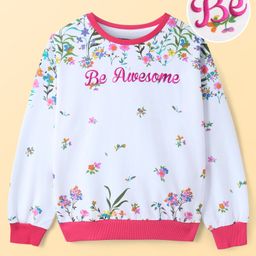 Pine Kids Cotton Knit Full Sleeves Drop Shoulder Sweatshirt with Floral & Puff Text Print - White-picture-42