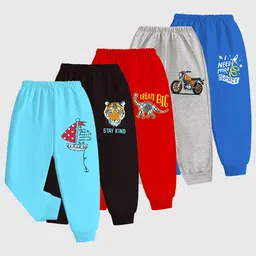 KUCHIPOO Pack Of 5 Vehicles & Animals Printed Pajamas - Blue Red Black & Grey-picture-24